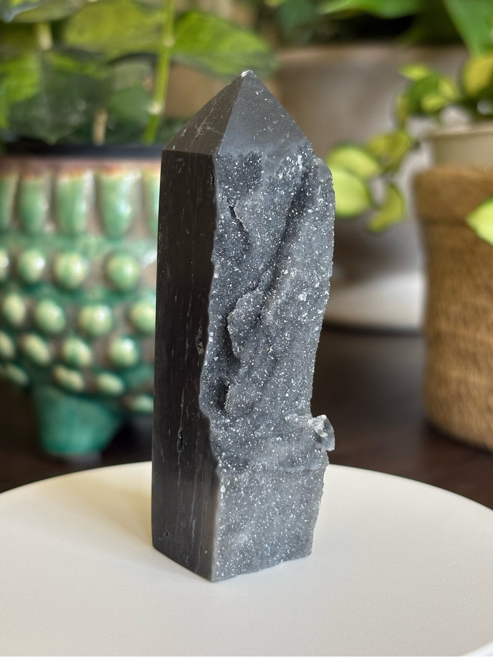 Discounted* Black Chalcedony Sphalerite Crystal Tower with Imperfect Tip